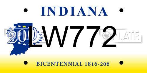 LW772 Indiana License Plate