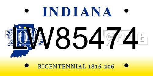 LW85474 Indiana License Plate