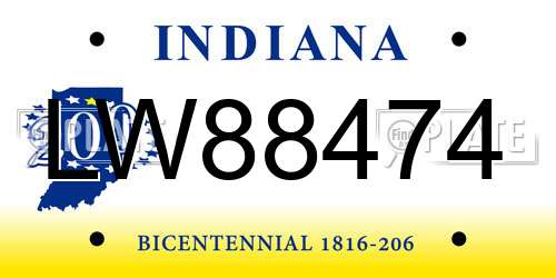 LW88474 Indiana License Plate