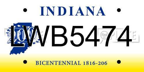 LWB5474 Indiana License Plate