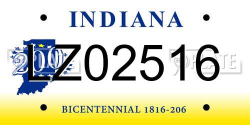 LZ02516 Indiana License Plate