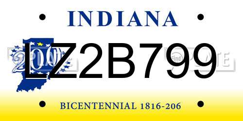LZ2B799 Indiana License Plate