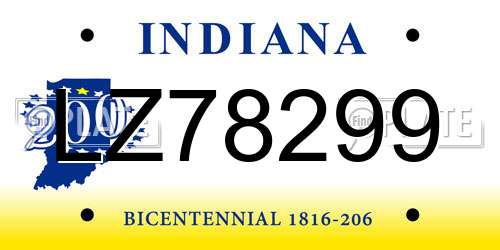 LZ78299 Indiana License Plate