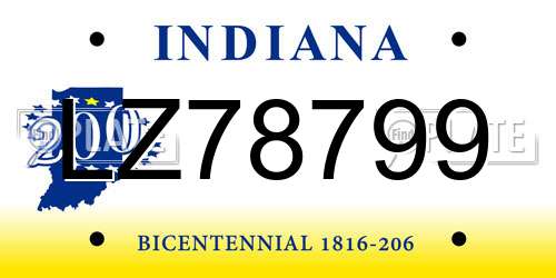 LZ78799 Indiana License Plate