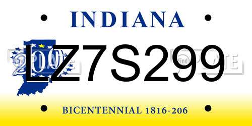 LZ7S299 Indiana License Plate