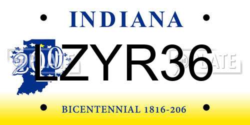 LZYR36 Indiana License Plate