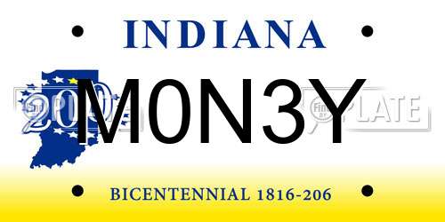 M0N3Y Indiana License Plate