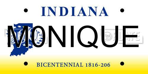 M0NIQUE Indiana License Plate