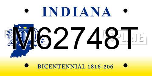M62748T Indiana License Plate