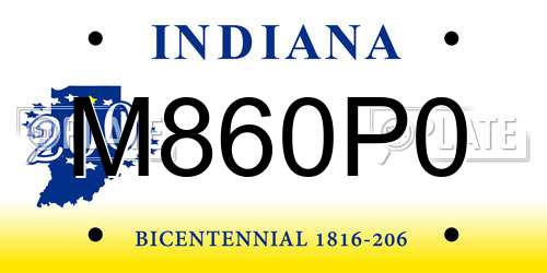M860P0 Indiana License Plate