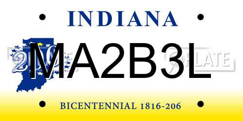 MA2B3L Indiana License Plate