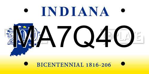 MA7Q4O Indiana License Plate