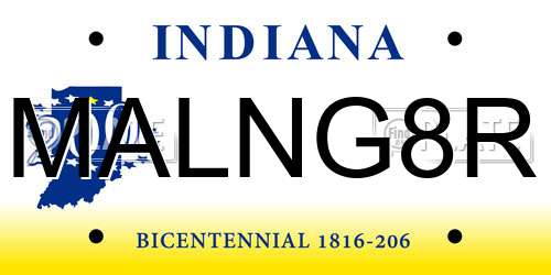 MALNG8R Indiana License Plate