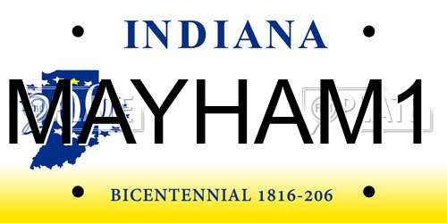 MAYHAM1 Indiana License Plate