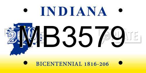 MB3579 Indiana License Plate