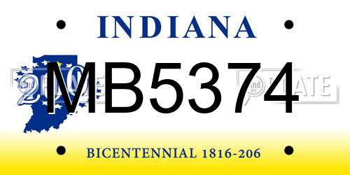 MB5374 Indiana License Plate