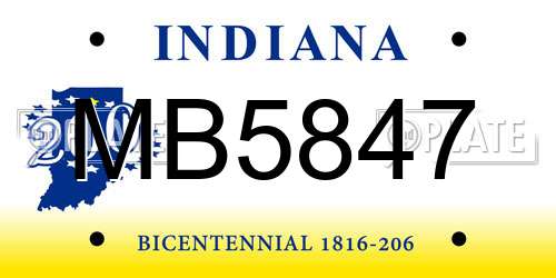MB5847 Indiana License Plate