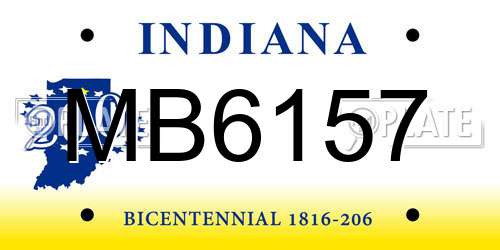 MB6157 Indiana License Plate