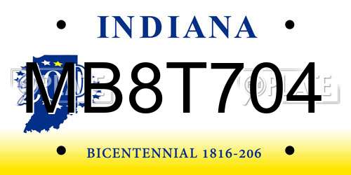 MB8T704 Indiana License Plate