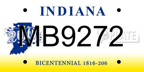 MB9272 Indiana License Plate