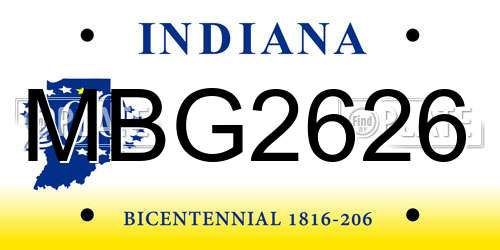 MBG2626 Indiana License Plate