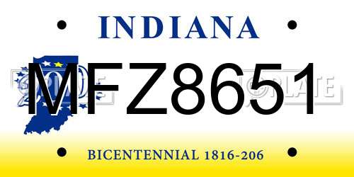 MFZ8651 Indiana License Plate