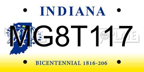 MG8T117 Indiana License Plate