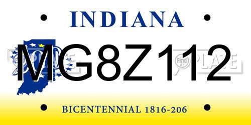 MG8Z112 Indiana License Plate