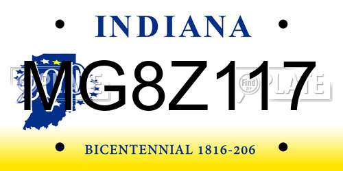 MG8Z117 Indiana License Plate