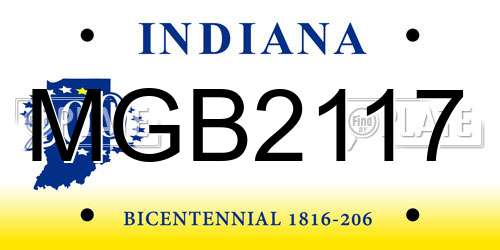 MGB2117 Indiana License Plate