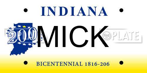 MICK Indiana License Plate