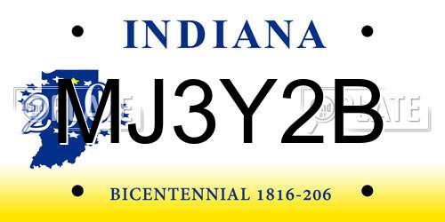 MJ3Y2B Indiana License Plate