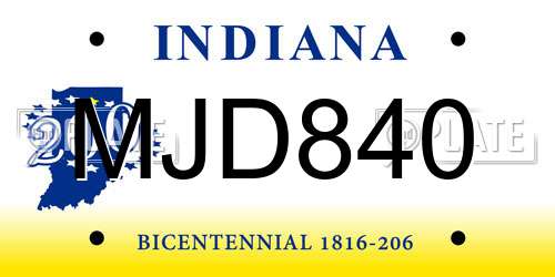 MJD840 Indiana License Plate