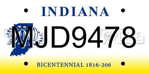 MJD9478 Indiana License Plate