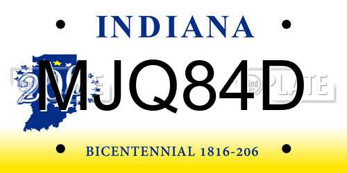 MJQ84D Indiana License Plate