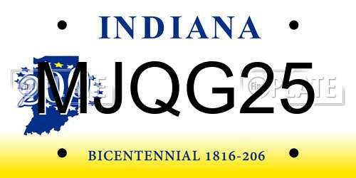 MJQG25 Indiana License Plate