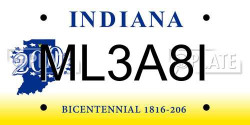 ML3A8I Indiana License Plate