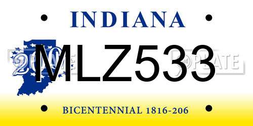 MLZ533 Indiana License Plate