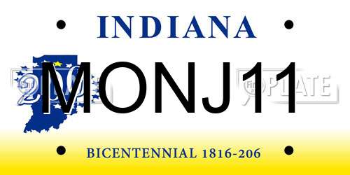MONJ11 Indiana License Plate
