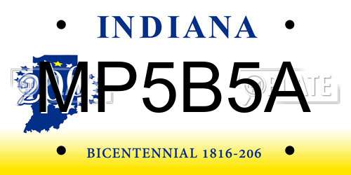 MP5B5A Indiana License Plate