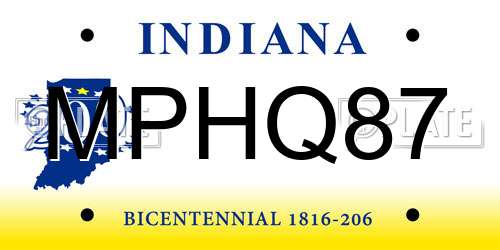 MPHQ87 Indiana License Plate
