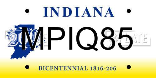 MPIQ85 Indiana License Plate