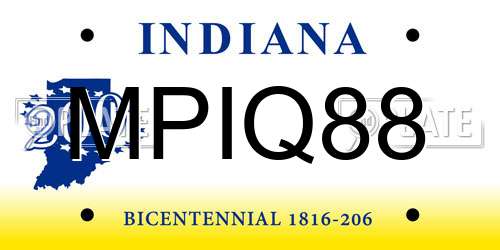 MPIQ88 Indiana License Plate