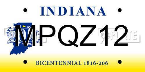 MPQZ12 Indiana License Plate