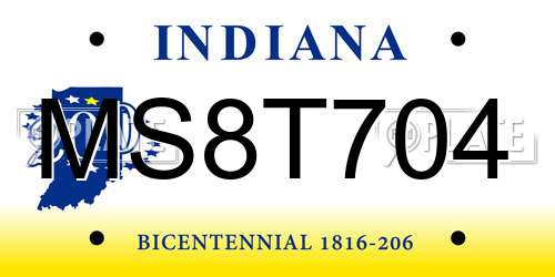 MS8T704 Indiana License Plate