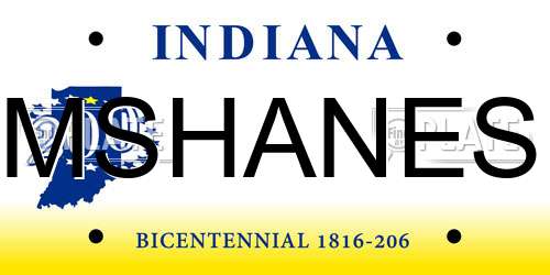 MSHANES Indiana License Plate