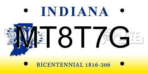 MT8T7G Indiana License Plate