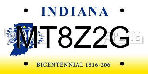 MT8Z2G Indiana License Plate
