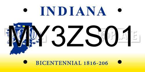 MY3ZS01 Indiana License Plate