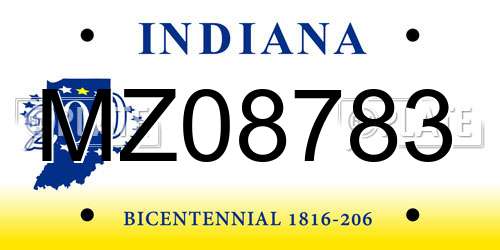 MZ08783 Indiana License Plate